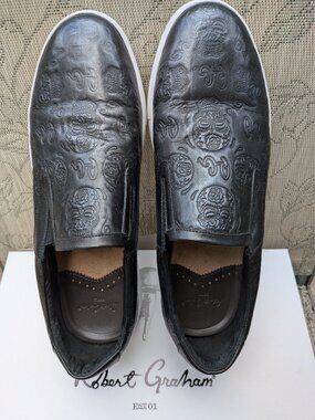 Robert Graham Shoes SZ 11 Sneakers Rider RG5667S Men's Black Leather